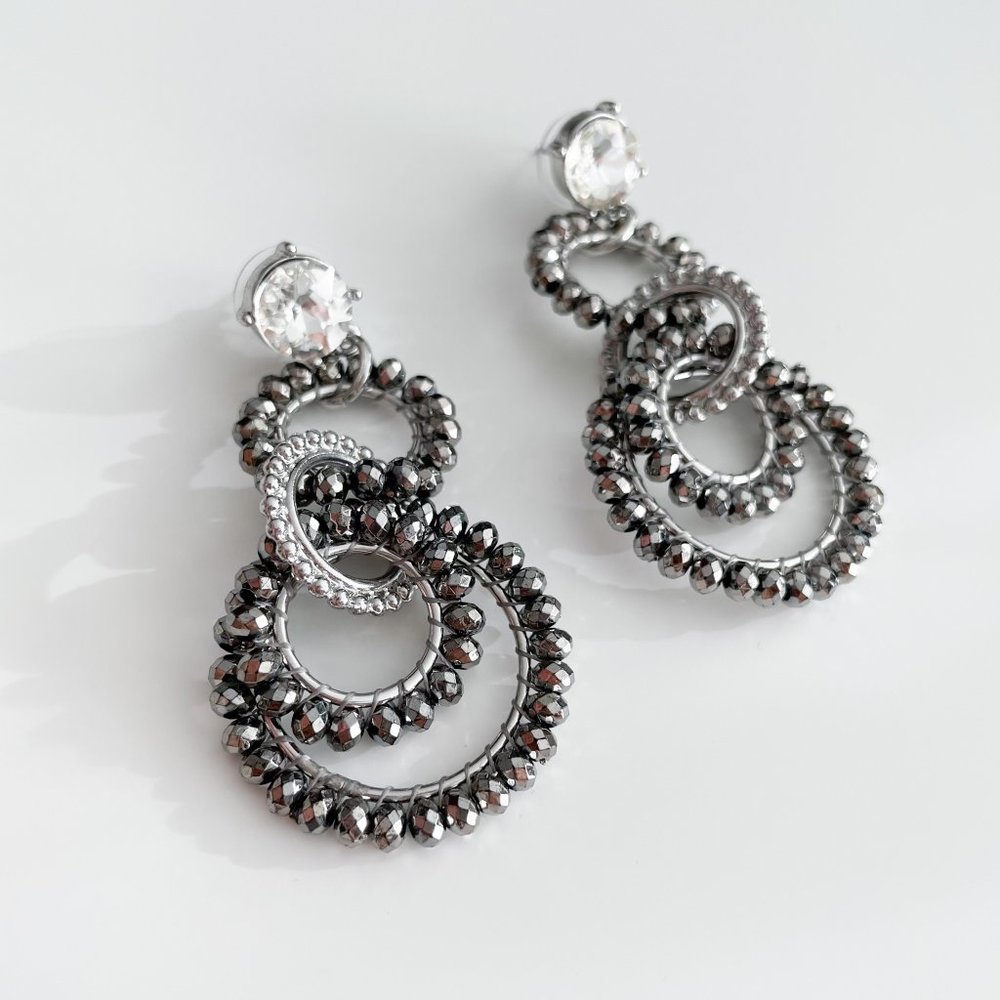 J. Crew Factory Beaded Interlocking Hoop Earrings (Metallic Silver) - Picture 2 of 3